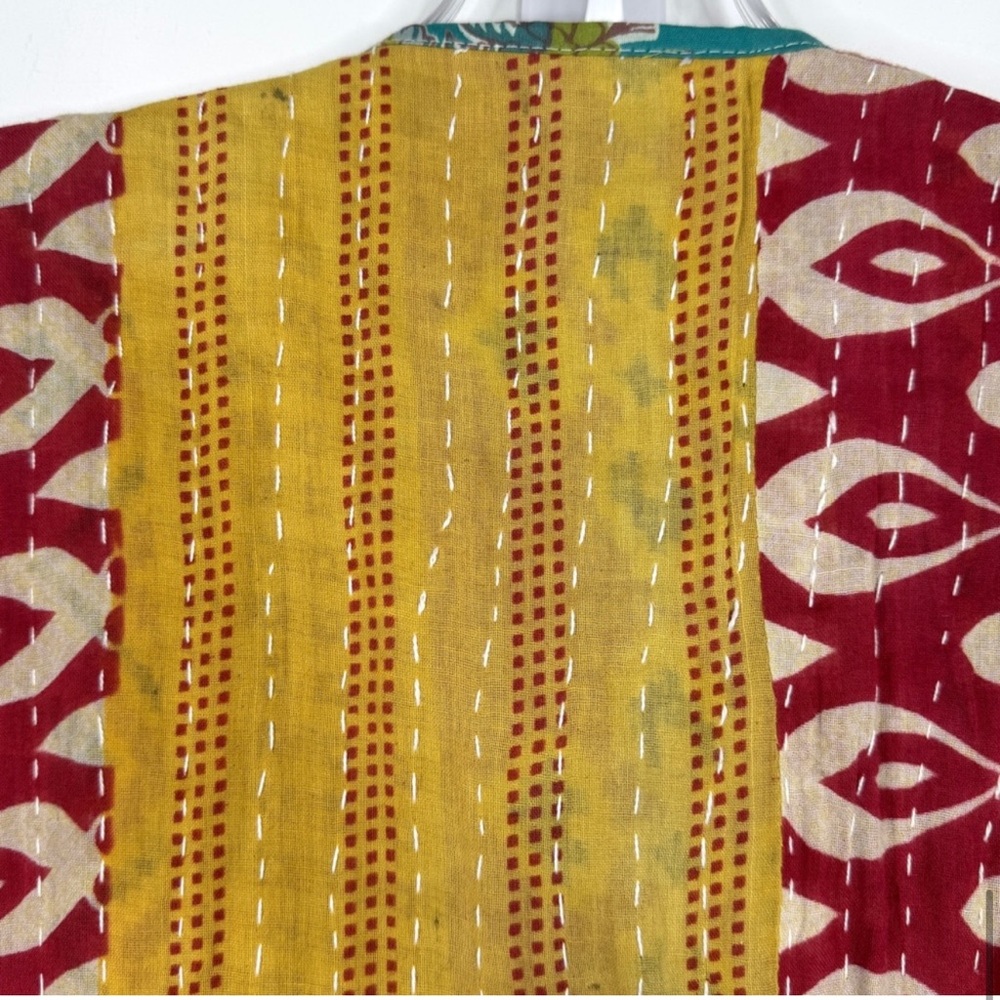 RAHAB’S ROPE Kantha NEW Reversible Patchwork Open Front Boho Kimono Duster NEW - Picture 11 of 14